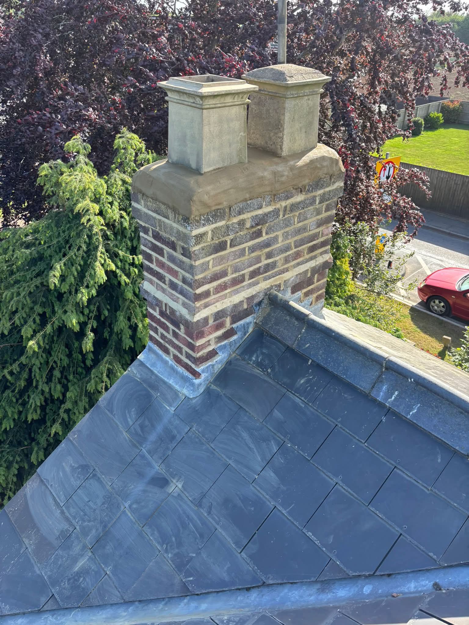 Close-up of finished ridge and leadwork detail